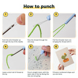 Six steps showing how to thread and use the punch needle