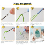 Six steps showing how to thread and use the punch needle