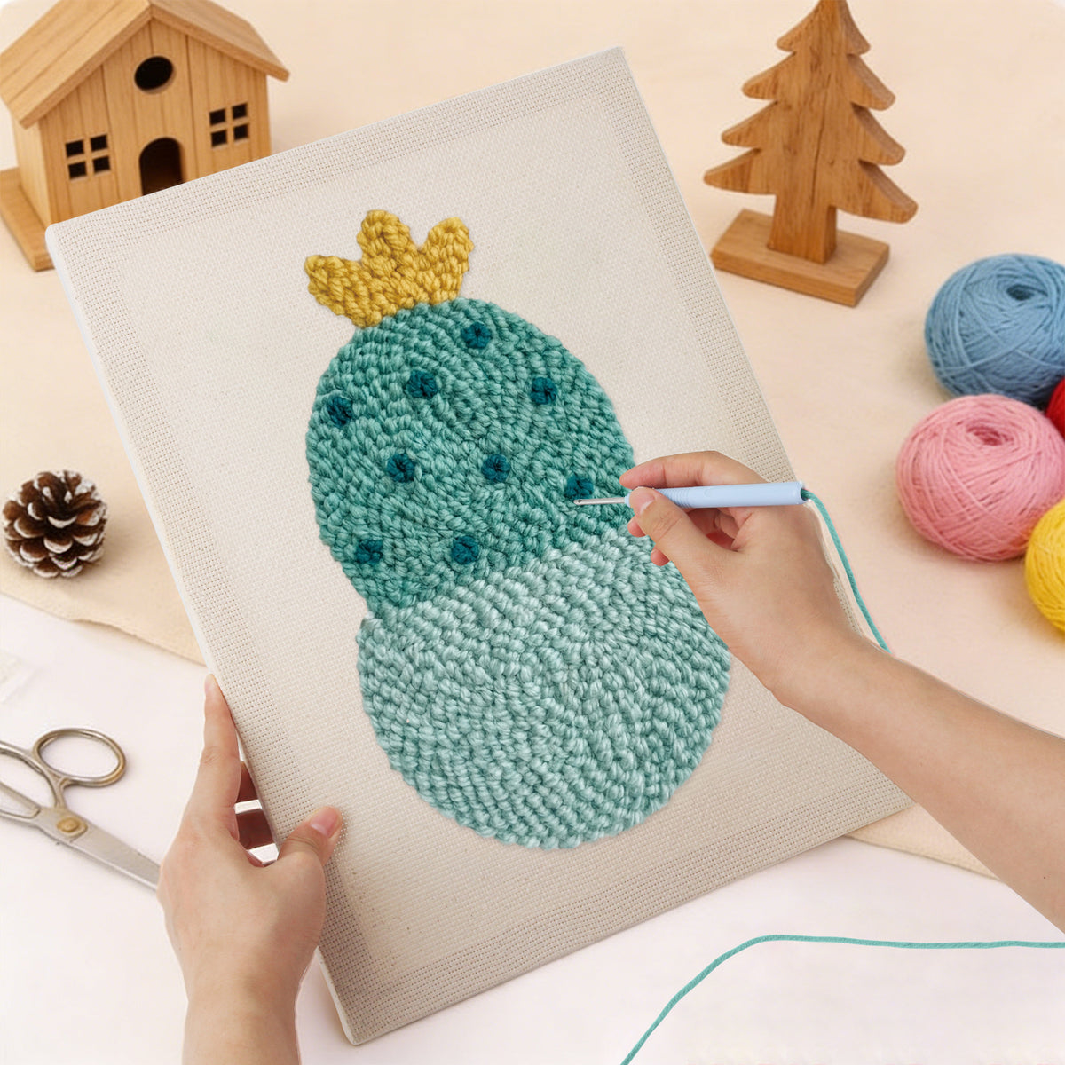Punching the Blooming Round Cactus design with the punch needle