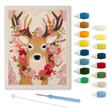 Blossom Antler Deer punch needle kit: finished canvas with threads, punch needle and threader