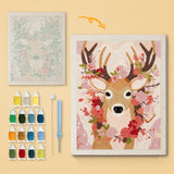 Blossom Antler Deer canvas before and after punching, with the threads and tools