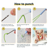 Six steps showing how to thread and use the punch needle