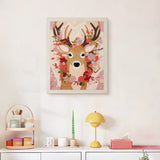 Finished Blossom Antler Deer punch needle canvas on a wall