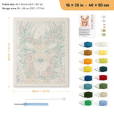 Blossom Antler Deer punch needle kit, 16 × 20 in (40 × 50 cm): canvas size and kit contents