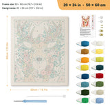 Blossom Antler Deer punch needle kit, 20 × 24 in (50 × 60 cm): canvas size and kit contents