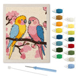 Blossom Branch Parrots punch needle kit: finished canvas with threads, punch needle and threader