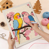 Punching the Blossom Branch Parrots design with the punch needle