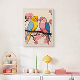 Finished Blossom Branch Parrots punch needle canvas on a wall