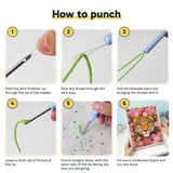 Six steps showing how to thread and use the punch needle