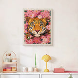 Finished Blossom Leopard punch needle canvas on a wall