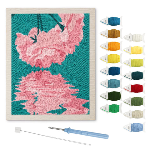 Blossom Reflection punch needle kit: finished canvas with threads, punch needle and threader