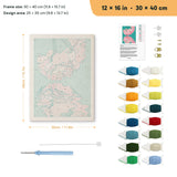 Blossom Reflection punch needle kit, 12 × 16 in (30 × 40 cm): canvas size and kit contents