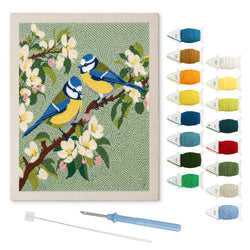 Blossom Songbirds punch needle kit: finished canvas with threads, punch needle and threader