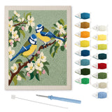 Blossom Songbirds punch needle kit: finished canvas with threads, punch needle and threader