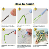 Six steps showing how to thread and use the punch needle