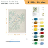 Blossom Songbirds punch needle kit, 12 × 16 in (30 × 40 cm): canvas size and kit contents