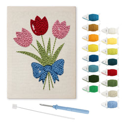 Blue Bow Tulips punch needle kit: finished canvas with threads, punch needle and threader