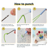 Six steps showing how to thread and use the punch needle