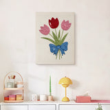 Finished Blue Bow Tulips punch needle canvas on a wall
