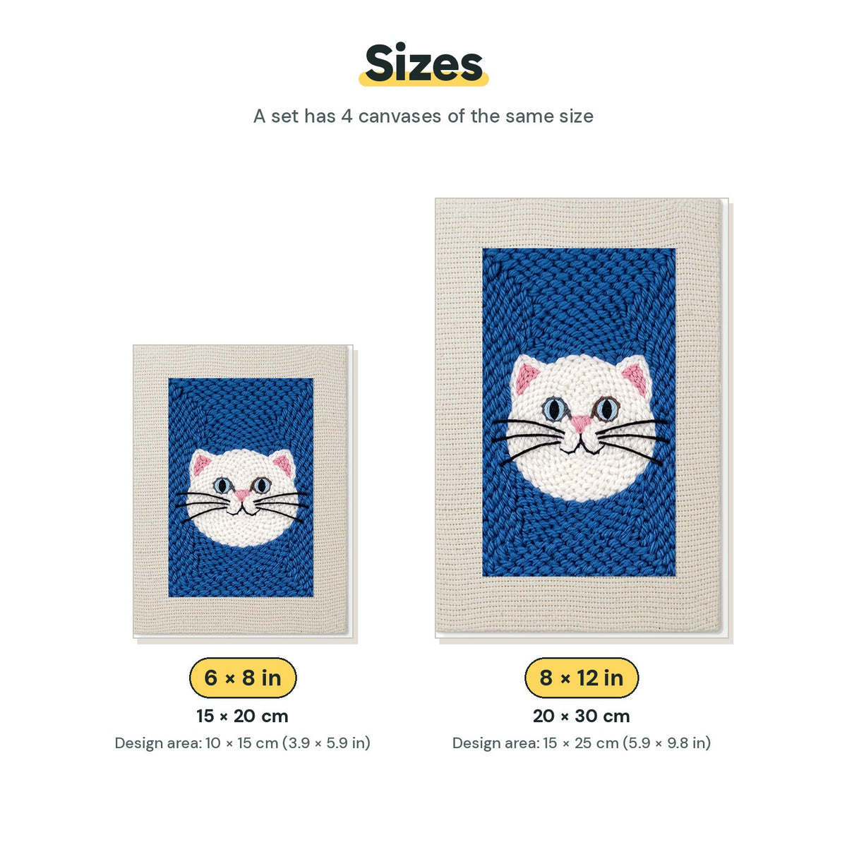 Size chart for the two mini canvas sizes: 6 x 8 in and 8 x 12 in