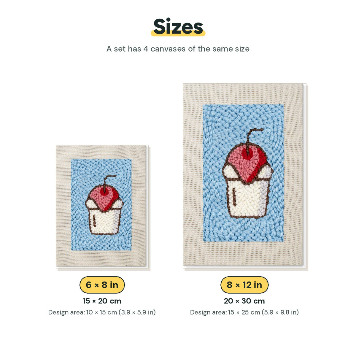 Size chart for the two mini canvas sizes: 6 x 8 in and 8 x 12 in