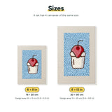 Size chart for the two mini canvas sizes: 6 x 8 in and 8 x 12 in