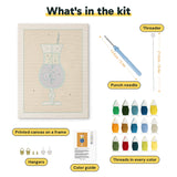 What is in the Blue Cocktail Hour kit: printed canvas, punch needle, threader, threads, color guide and hangers