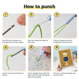 Six steps showing how to thread and use the punch needle