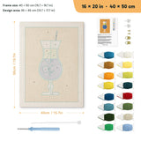 Blue Cocktail Hour punch needle kit, 16 × 20 in (40 × 50 cm): canvas size and kit contents