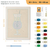 Blue Cocktail Hour punch needle kit, 20 × 24 in (50 × 60 cm): canvas size and kit contents