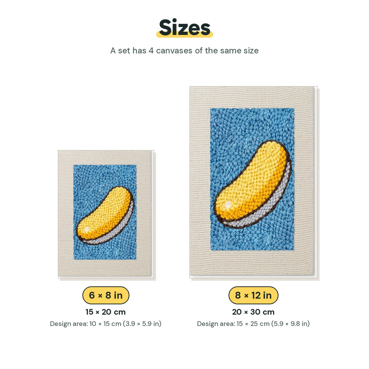 Size chart for the two mini canvas sizes: 6 x 8 in and 8 x 12 in