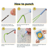 Six steps showing how to thread and use the punch needle