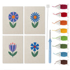 Blue Garden Blooms mini punch needle kit set: four finished canvases with threads, punch needle and threader