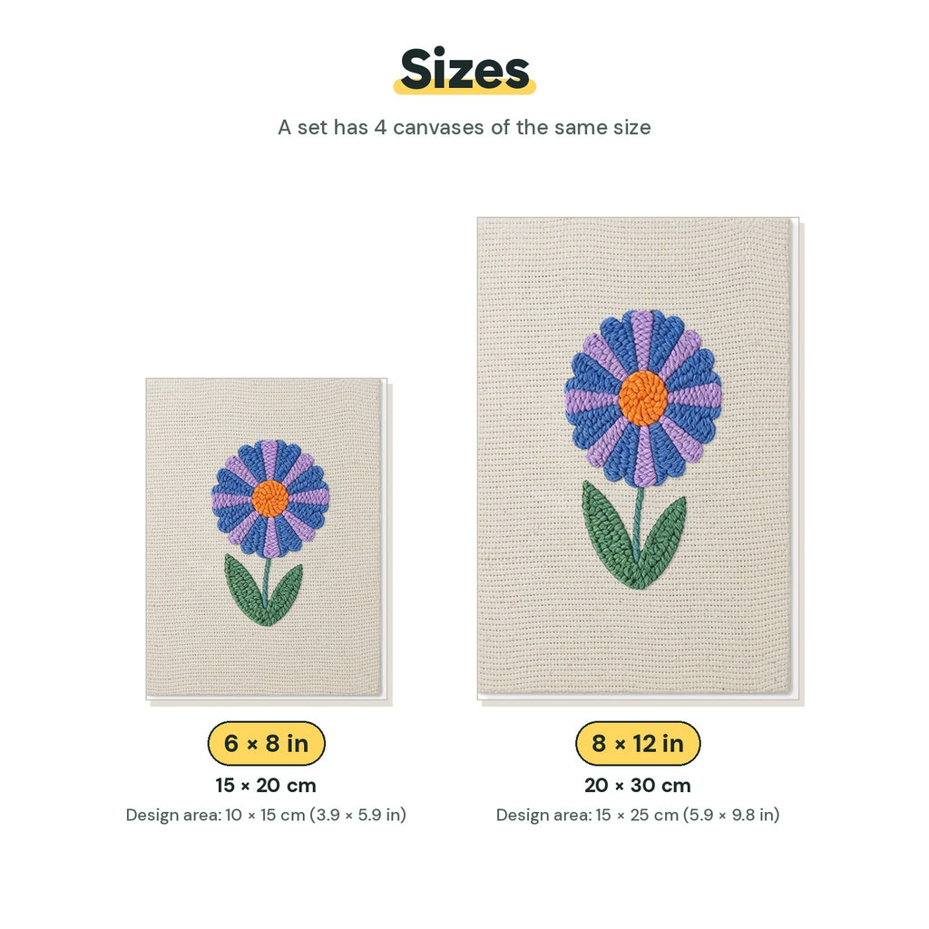 Size chart for the two mini canvas sizes: 6 x 8 in and 8 x 12 in