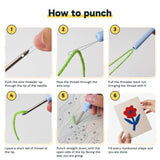 Six steps showing how to thread and use the punch needle
