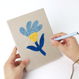 Punching a Blue Leaf Flowers mini canvas with the punch needle