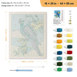 Blue Macaw punch needle kit, 16 × 20 in (40 × 50 cm): canvas size and kit contents