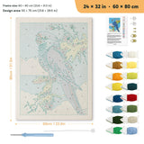 Blue Macaw punch needle kit, 24 × 32 in (60 × 80 cm): canvas size and kit contents