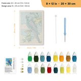 Blue Macaw punch needle kit, 8 × 12 in (20 × 30 cm): canvas size and kit contents