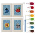 Blue Mug Morning mini punch needle kit set: four finished canvases with threads, punch needle and threader