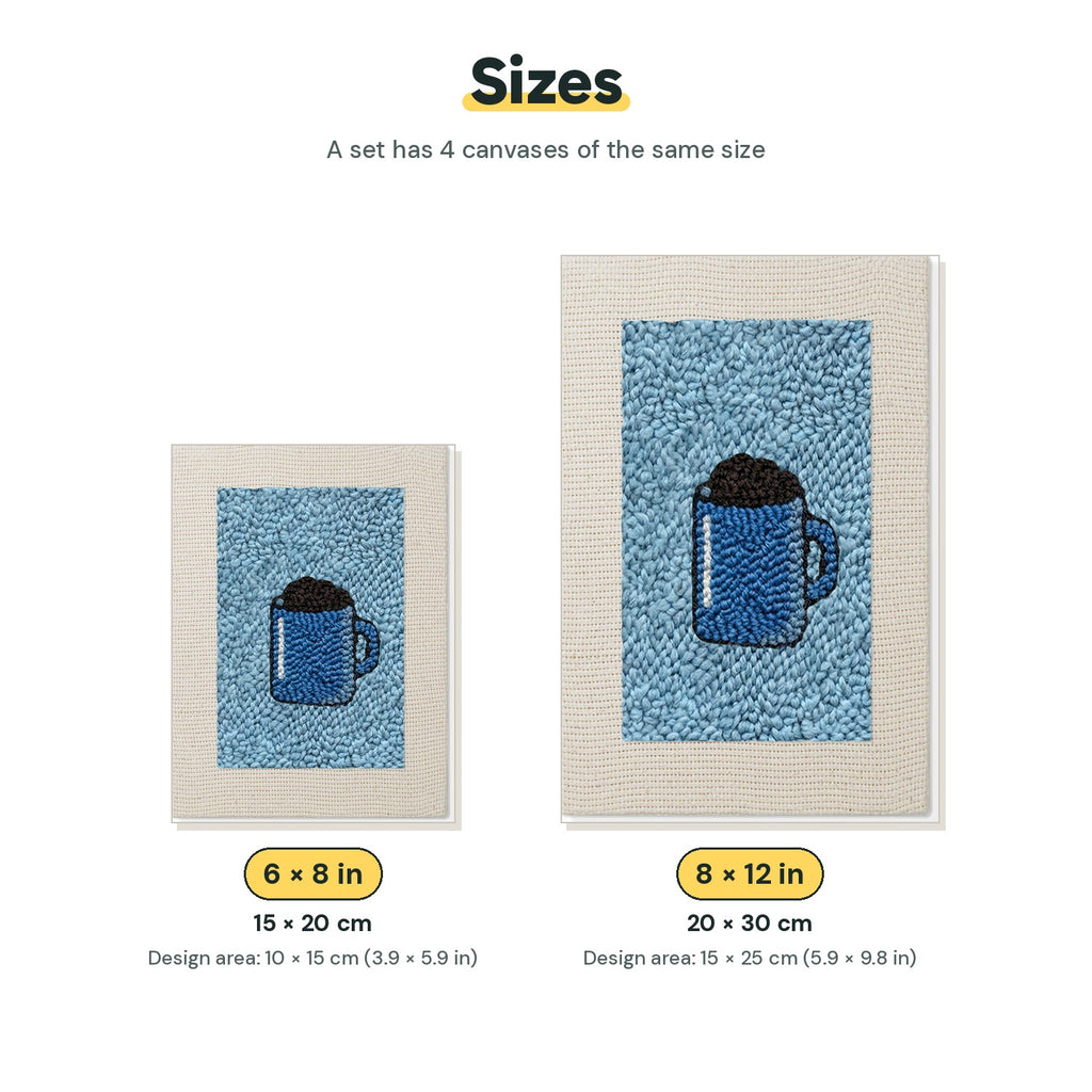 Size chart for the two mini canvas sizes: 6 x 8 in and 8 x 12 in