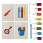 Blue Pencil Pot mini punch needle kit set: four finished canvases with threads, punch needle and threader