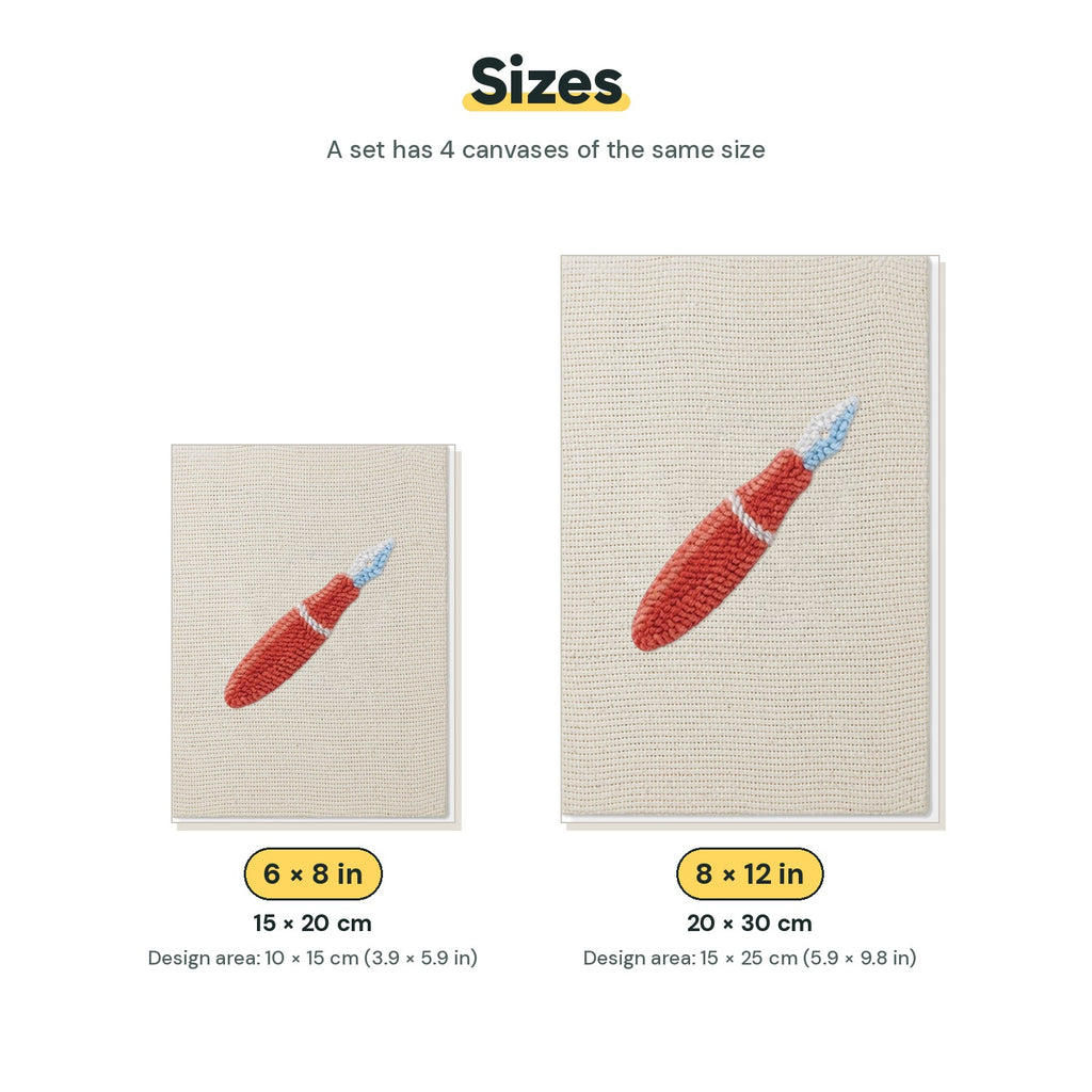 Size chart for the two mini canvas sizes: 6 x 8 in and 8 x 12 in