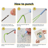Six steps showing how to thread and use the punch needle