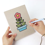 Punching a Blue Planter Blooms mini canvas with the punch needle
