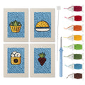 Blue Plate Snacks mini punch needle kit set: four finished canvases with threads, punch needle and threader