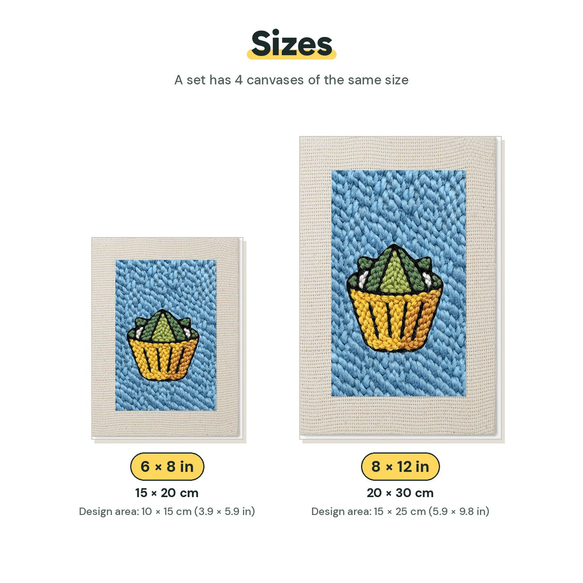 Size chart for the two mini canvas sizes: 6 x 8 in and 8 x 12 in