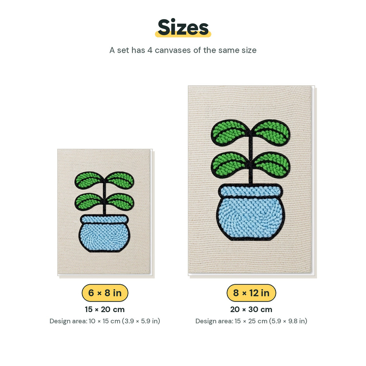 Size chart for the two mini canvas sizes: 6 x 8 in and 8 x 12 in