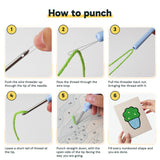 Six steps showing how to thread and use the punch needle