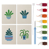 Blue Pot Houseplants mini punch needle kit set: four finished canvases with threads, punch needle and threader